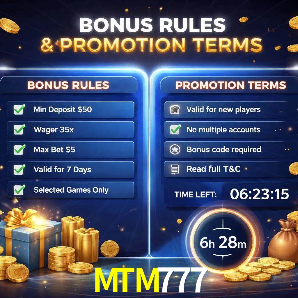 Reglas de promoción MTM777 y condiciones de bonos explicadas visualmente