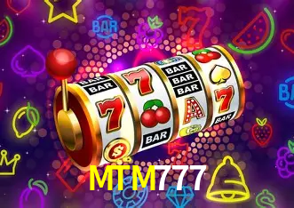 Una escena digital vívida inspirada en casino con MTM777 mostrado prominentemente, luces brillantes, fichas, cartas y acentos dorados.
