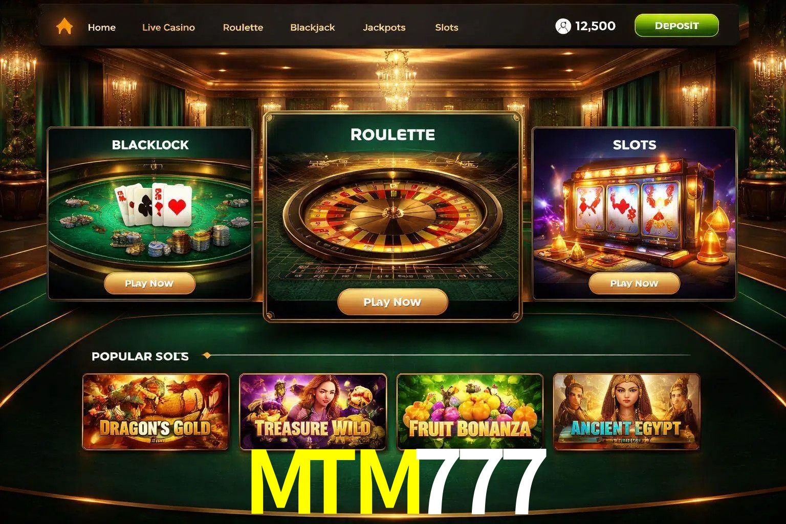 Vista de la plataforma MTM777 Casino mostrando categorías organizadas de juegos en línea